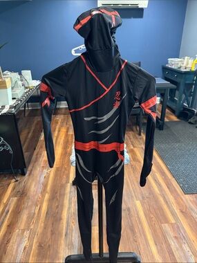 Kids Black and Red Ninja Swim Suit with Hood